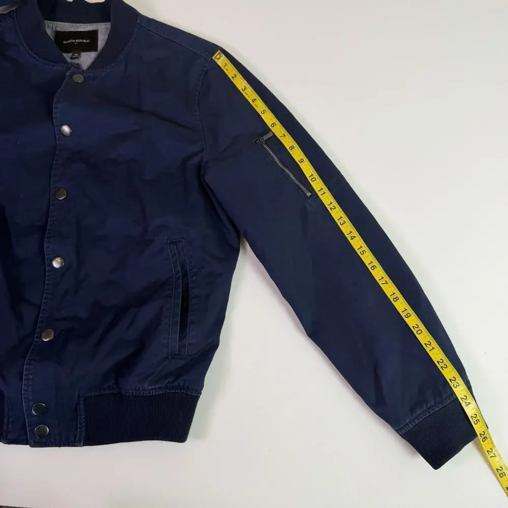 Banana Republic Bomber Jacket Men's M Blue Snap Front Minimalist Casual Flight